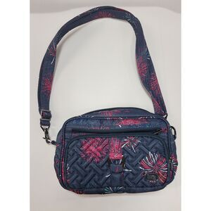 NEW Lug Carousel Crossbody Bag Navy Fireworks Quilted Pattern Adjustable Strap